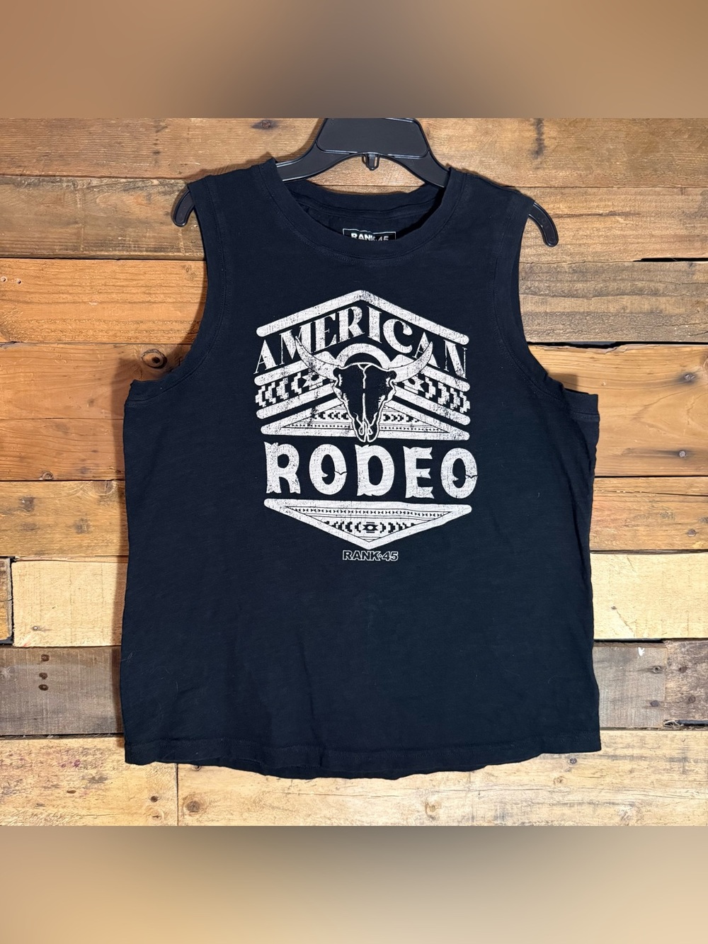 RANK 45 Women's American Rodeo Steer Head Graphic Tank Top Sz M 100%‎ Cotton